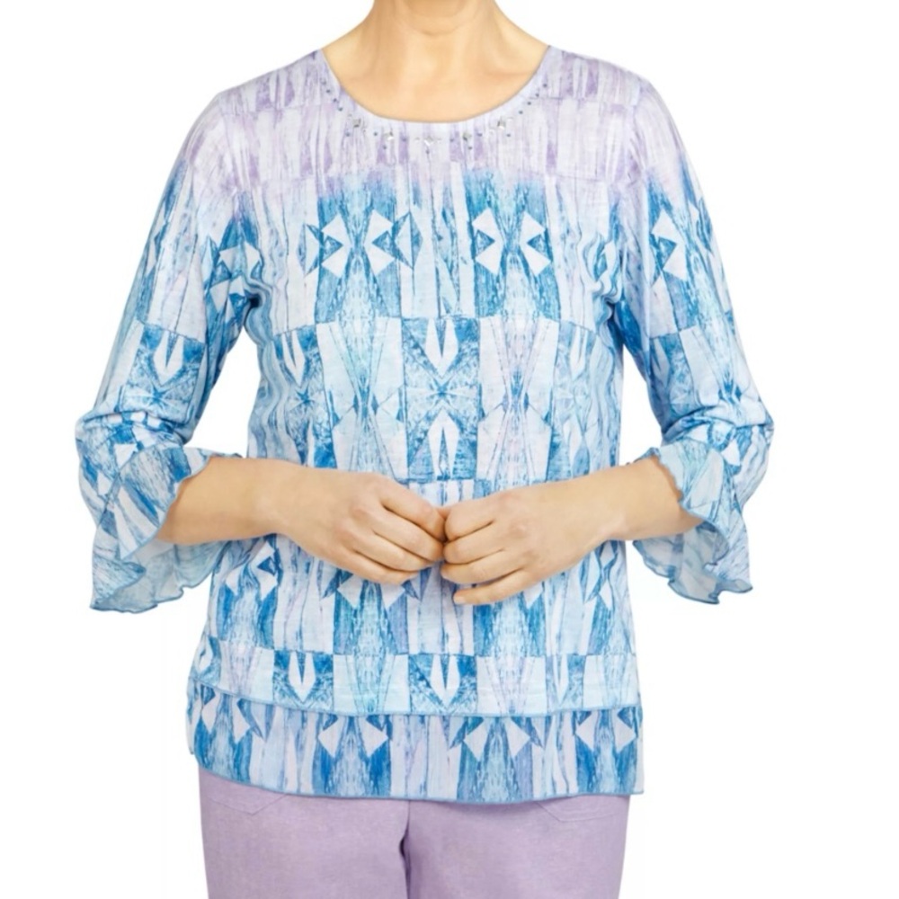 Alfred Dunner Women's Stained Glass Print Soft Knit Crew Neck Top Size 2X